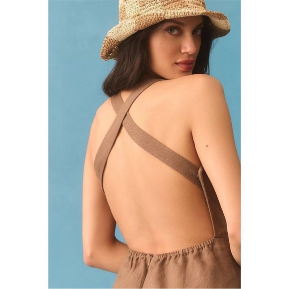 Reformation Autumn Linen Jumpsuit in Mushroom Brown, Wide Leg NEW - Picture 1 of 11
